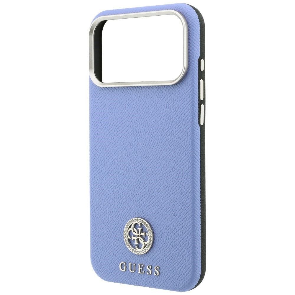 MagSafe Case for Apple iPhone 18 Pro Max / 17 Pro Max, Guess, Grained Round Strass Logo, Blue