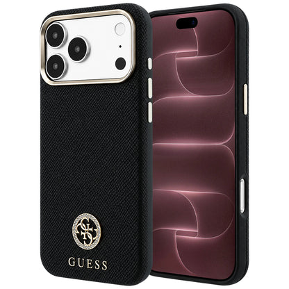 MagSafe Case for Apple iPhone 18 Pro Max / 17 Pro Max, Guess, Grained Round Strass Logo, Black