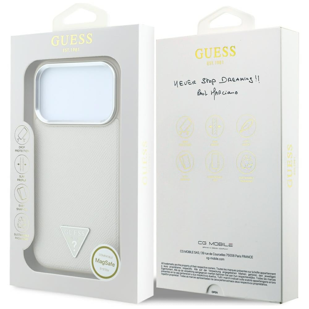 MagSafe Case for Apple iPhone 18 Pro Max / 17 Pro Max, Guess, Grained Triangle Logo, Beige