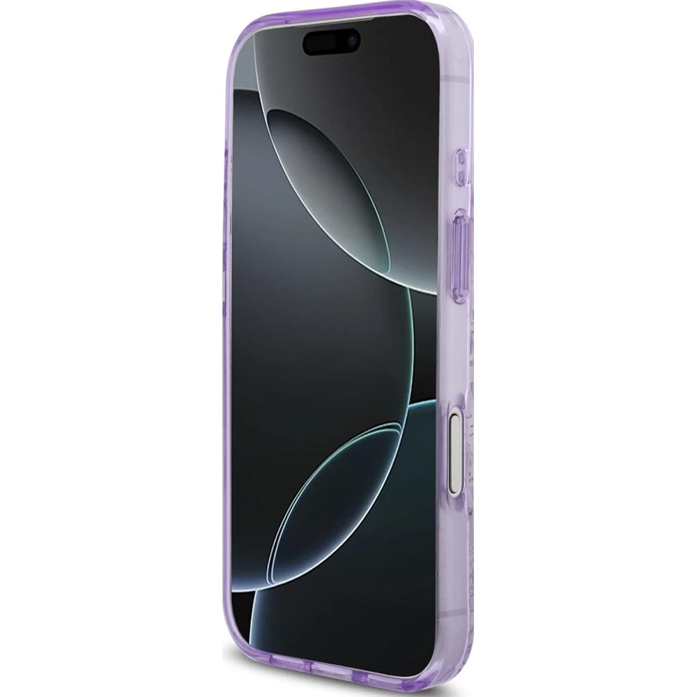 MagSafe Case for Apple iPhone 18 Pro Max / 17 Pro Max, Guess, IML Flowers with Pearl Strap, Purple