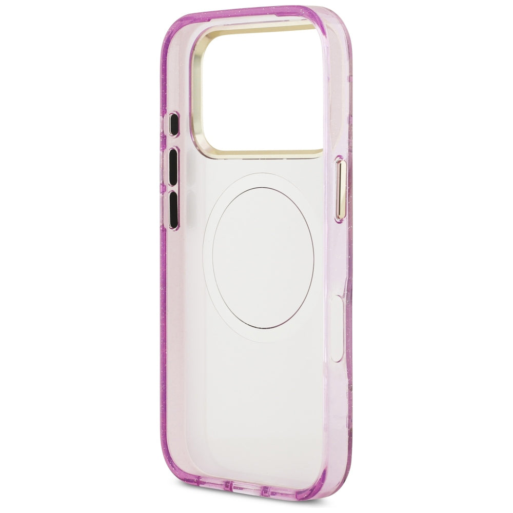 MagSafe Case for Apple iPhone 18 Pro Max / 17 Pro Max, Guess, IML Metal Glitter Flowers Triangle, Purple