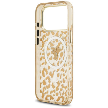 MagSafe Case for Apple iPhone 18 Pro Max / 17 Pro Max, Guess, Leopard Glitter Triangle Logo, Brown