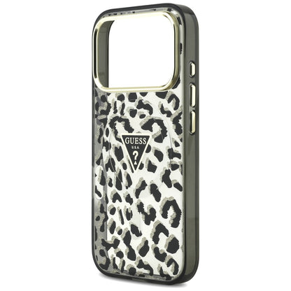 MagSafe Case for Apple iPhone 18 Pro Max / 17 Pro Max, Guess, Leopard Glitter Triangle Logo, Black