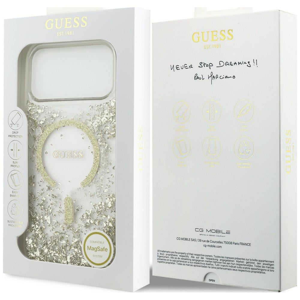 MagSafe Case for Apple iPhone 18 Pro Max / 17 Pro Max, Guess, Resin Bottom Glitter, Gold