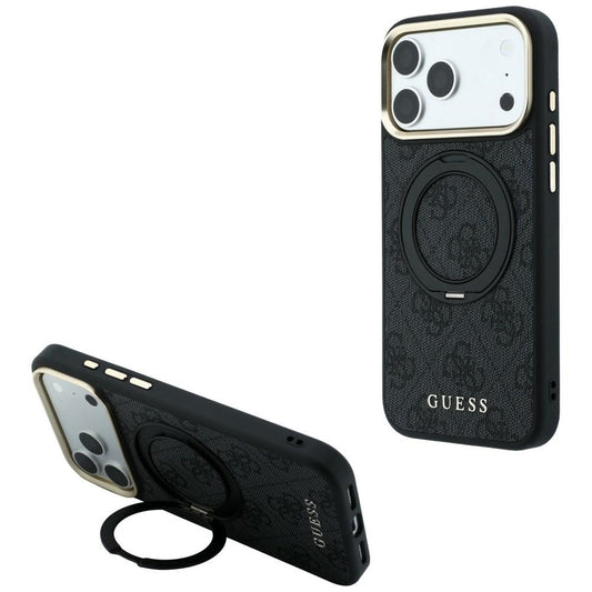 MagSafe Case for Apple iPhone 18 Pro Max / 17 Pro Max, Guess, Ring Stand Classic Logo, Black