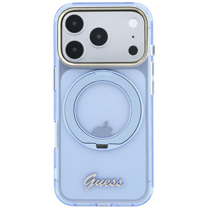 MagSafe Case for Apple iPhone 18 Pro Max / 17 Pro Max, Guess, Ring Stand Script Metal Logo, Blue