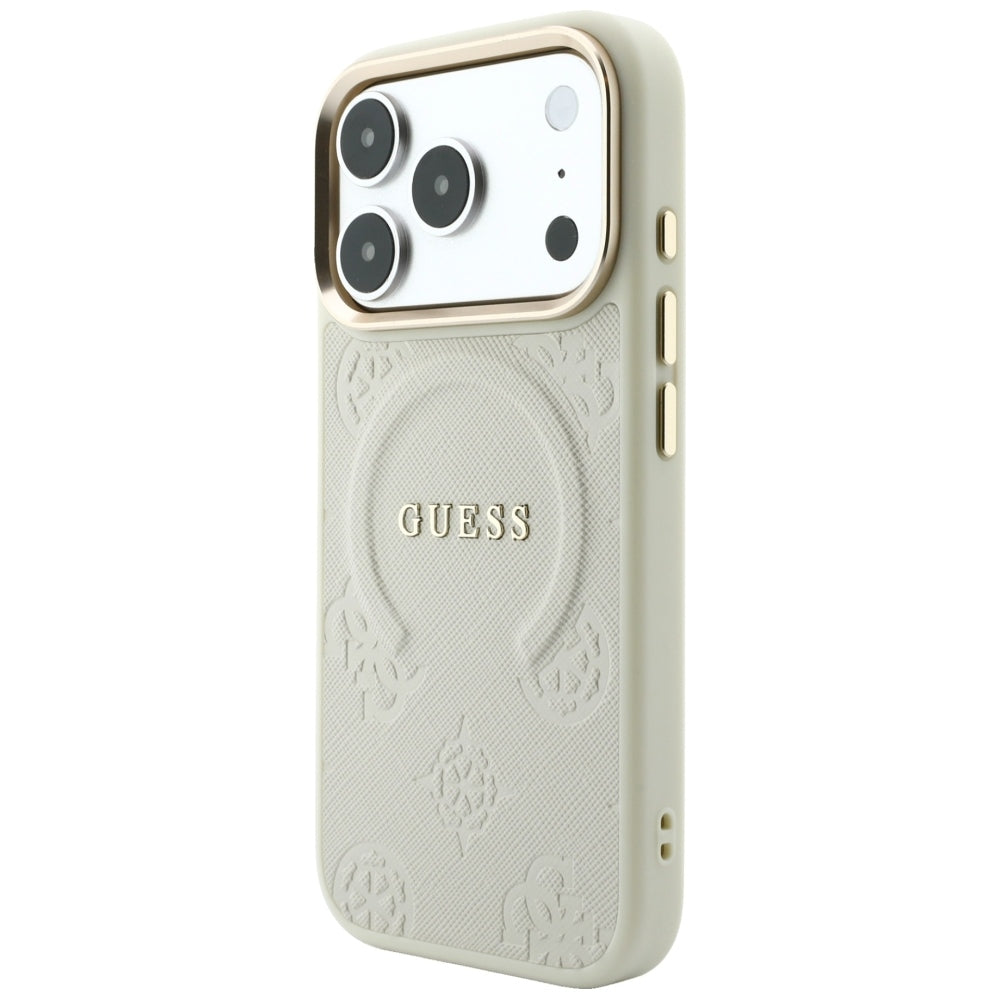 MagSafe Case for Apple iPhone 18 Pro Max / 17 Pro Max, Guess, Saffiano Peony Hot Stamp, Beige