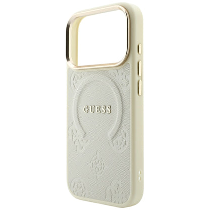 MagSafe Case for Apple iPhone 18 Pro Max / 17 Pro Max, Guess, Saffiano Peony Hot Stamp, Beige
