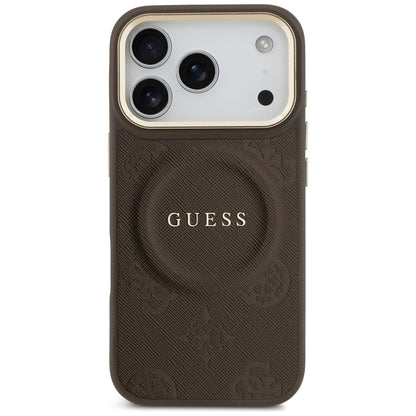 MagSafe Case for Apple iPhone 18 Pro Max / 17 Pro Max, Guess, Saffiano Peony Ring, Brown
