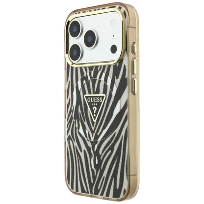 MagSafe Case for Apple iPhone 18 Pro Max / 17 Pro Max, Guess, Zebra Glitter Triangle Logo, Gold