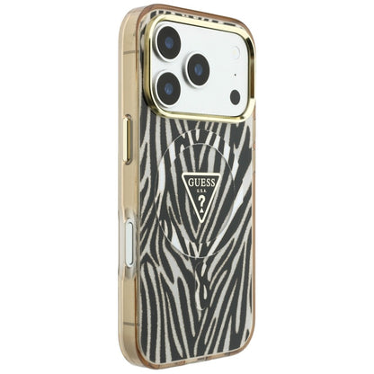 MagSafe Case for Apple iPhone 18 Pro Max / 17 Pro Max, Guess, Zebra Glitter Triangle Logo, Gold