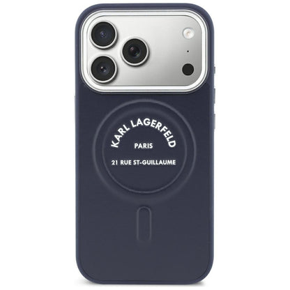 MagSafe Case for Apple iPhone 18 Pro Max / 17 Pro Max, Karl Lagerfeld, Embossed Open Ring RSG Logo, Blue