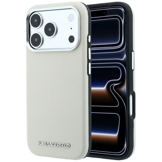 MagSafe Case for Apple iPhone 18 Pro Max / 17 Pro Max, Karl Lagerfeld, Grained Elongated Logo, Beige