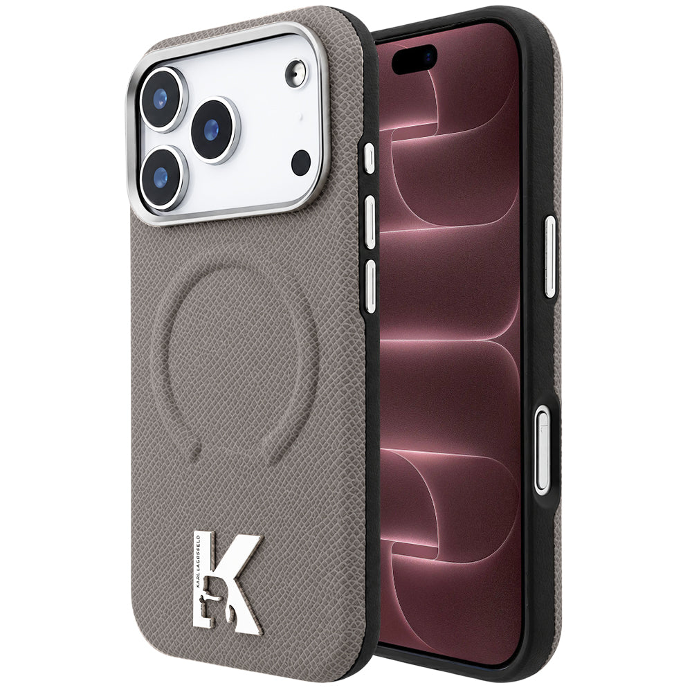 MagSafe Case for Apple iPhone 18 Pro Max / 17 Pro Max, Karl Lagerfeld, Grained Embossed Ring, Beige
