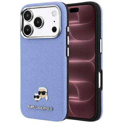 MagSafe Case for Apple iPhone 18 Pro Max / 17 Pro Max, Karl Lagerfeld, Grained Karl & Choupette Head's Metal, Blue