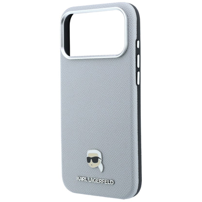 MagSafe Case for Apple iPhone 18 Pro Max / 17 Pro Max, Karl Lagerfeld, Grained Karl Head's Metal, Gray