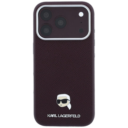 MagSafe Case for Apple iPhone 18 Pro Max / 17 Pro Max, Karl Lagerfeld, Grained Karl Head's Metal, Burgundy