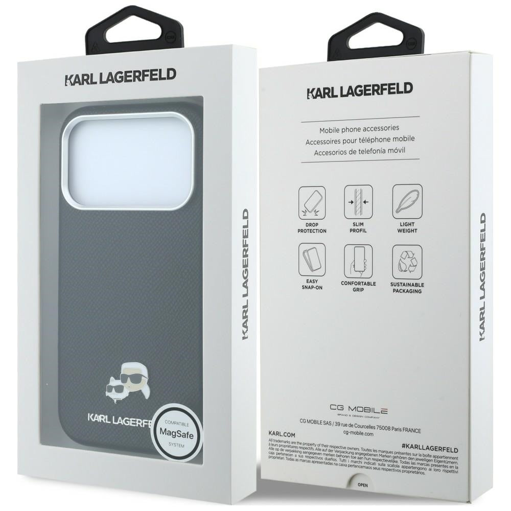 MagSafe Case for Apple iPhone 18 Pro Max / 17 Pro Max, Karl Lagerfeld, Grained KC Heads, Black