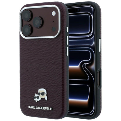 MagSafe Case for Apple iPhone 18 Pro Max / 17 Pro Max, Karl Lagerfeld, Grained KC Heads, Burgundy