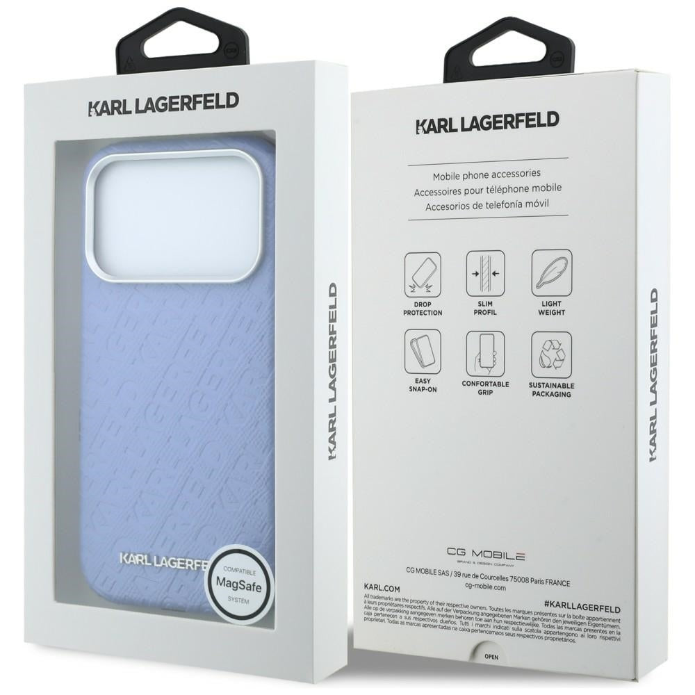MagSafe Case for Apple iPhone 18 Pro Max / 17 Pro Max, Karl Lagerfeld, Grained Metal Logo, Blue