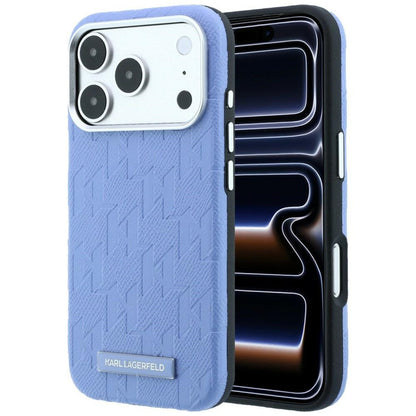 MagSafe Case for Apple iPhone 18 Pro Max / 17 Pro Max, Karl Lagerfeld, Grained Mono Resin Logo, Blue