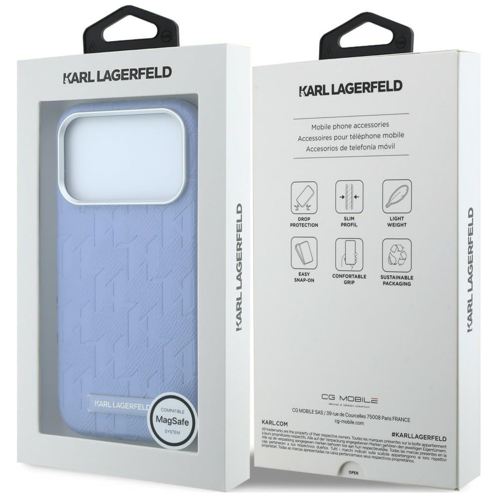 MagSafe Case for Apple iPhone 18 Pro Max / 17 Pro Max, Karl Lagerfeld, Grained Mono Resin Logo, Blue