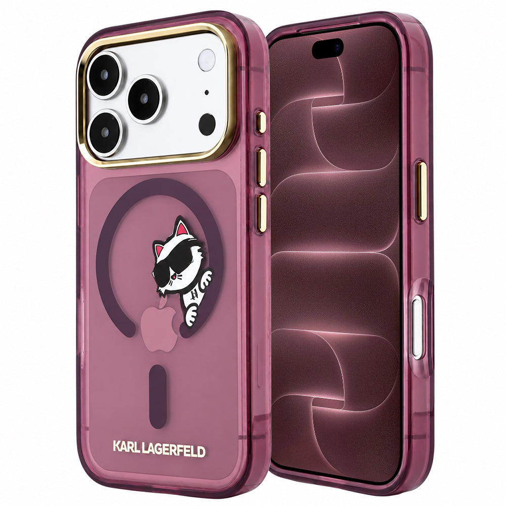 MagSafe Case for Apple iPhone 18 Pro Max / 17 Pro Max, Karl Lagerfeld, IML Peekaboo Print and Metal Frame, Burgundy
