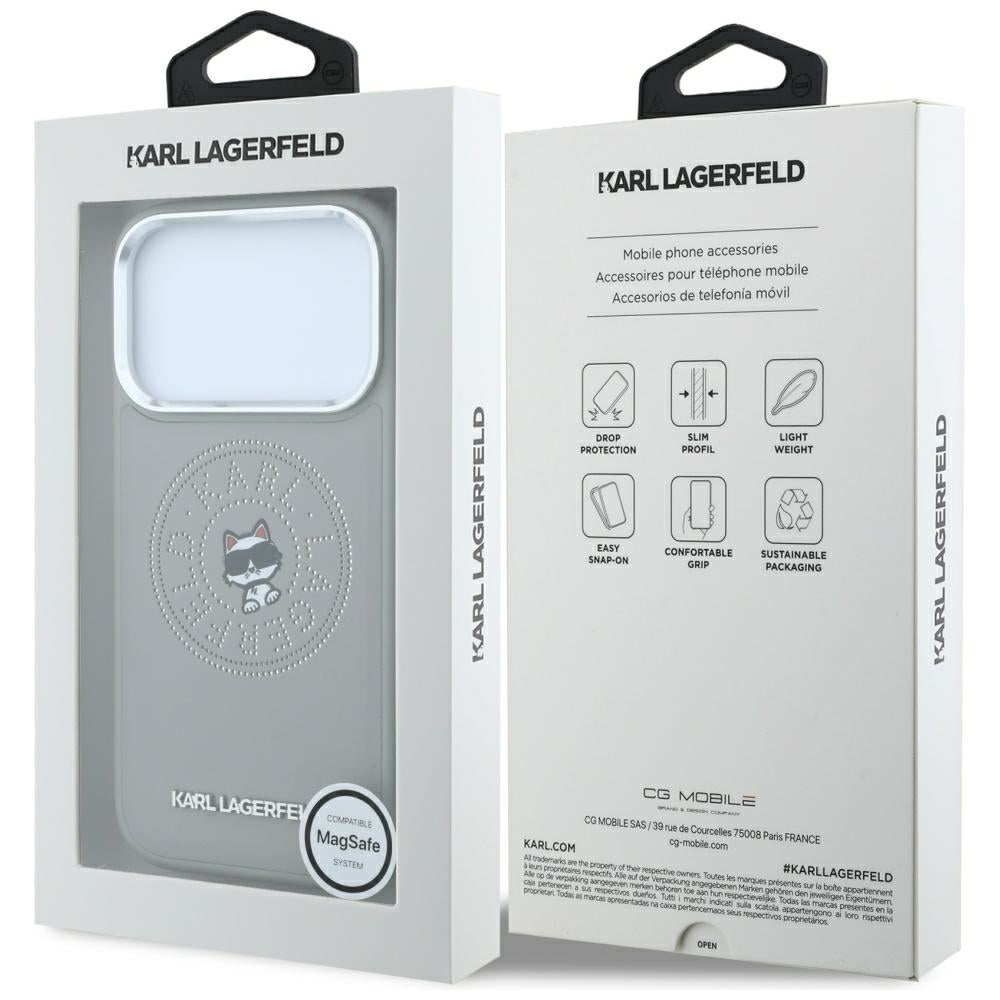 MagSafe Case for Apple iPhone 18 Pro Max / 17 Pro Max, Karl Lagerfeld, Point and Choupette Sketch, Gray