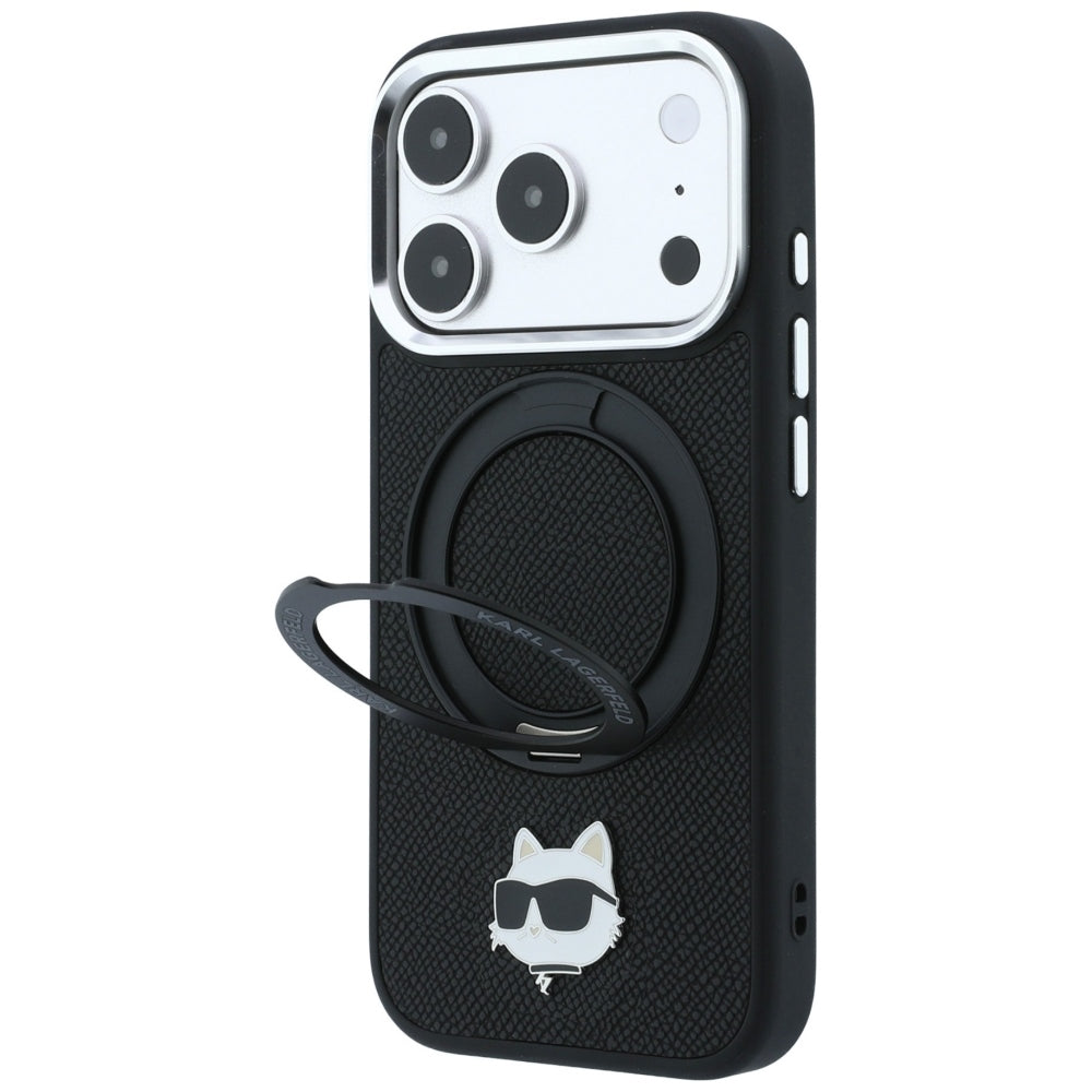 MagSafe Case for Apple iPhone 18 Pro Max / 17 Pro Max, Karl Lagerfeld, Ring Stand 360 Choupette Pin, Black