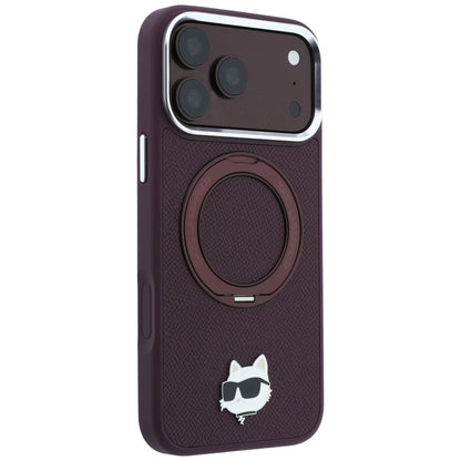 MagSafe Case for Apple iPhone 18 Pro Max / 17 Pro Max, Karl Lagerfeld, Saffiano Ring Stand 360 Choupette Pin, Burgundy