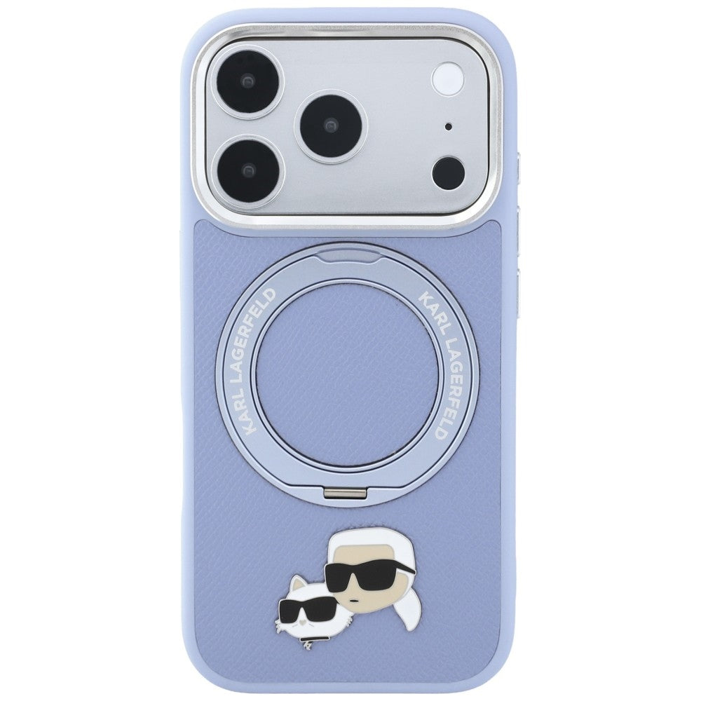 MagSafe Case for Apple iPhone 18 Pro Max / 17 Pro Max, Karl Lagerfeld, Ring Stand 360 Karl & Choupette Pin, Blue