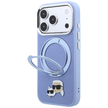 MagSafe Case for Apple iPhone 18 Pro Max / 17 Pro Max, Karl Lagerfeld, Ring Stand 360 Karl & Choupette Pin, Blue