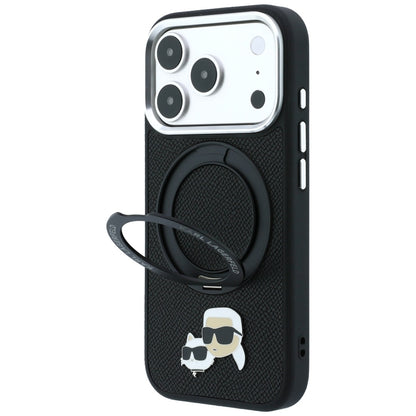MagSafe Case for Apple iPhone 18 Pro Max / 17 Pro Max, Karl Lagerfeld, Ring Stand 360 Karl & Choupette Pin, Black