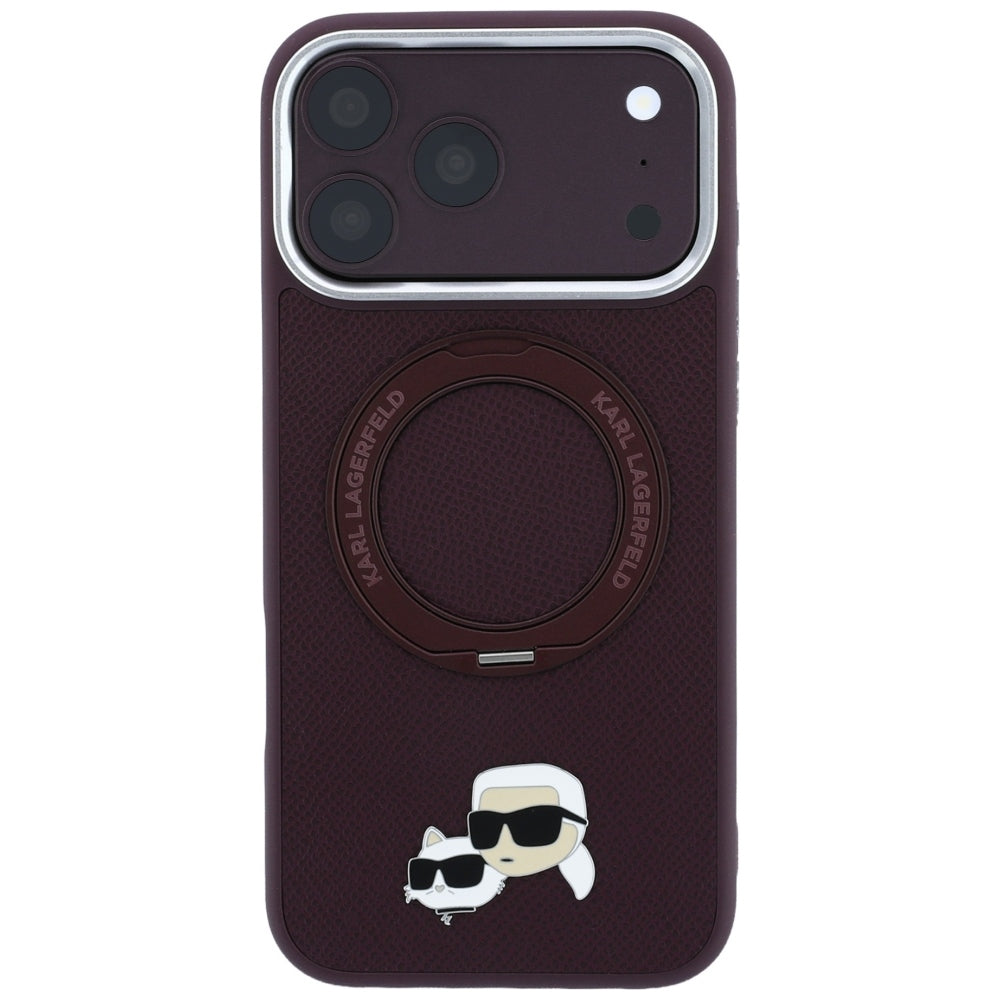 MagSafe Case for Apple iPhone 18 Pro Max / 17 Pro Max, Karl Lagerfeld, Ring Stand 360 Karl & Choupette Pin, Burgundy