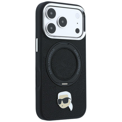 MagSafe Case for Apple iPhone 18 Pro Max / 17 Pro Max, Karl Lagerfeld, Ring Stand 360 Karl Pin, Black