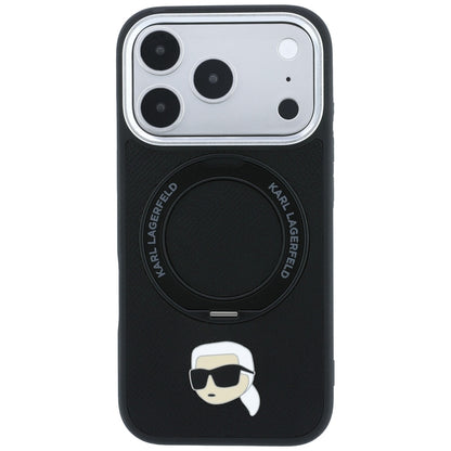 MagSafe Case for Apple iPhone 18 Pro Max / 17 Pro Max, Karl Lagerfeld, Ring Stand 360 Karl Pin, Black