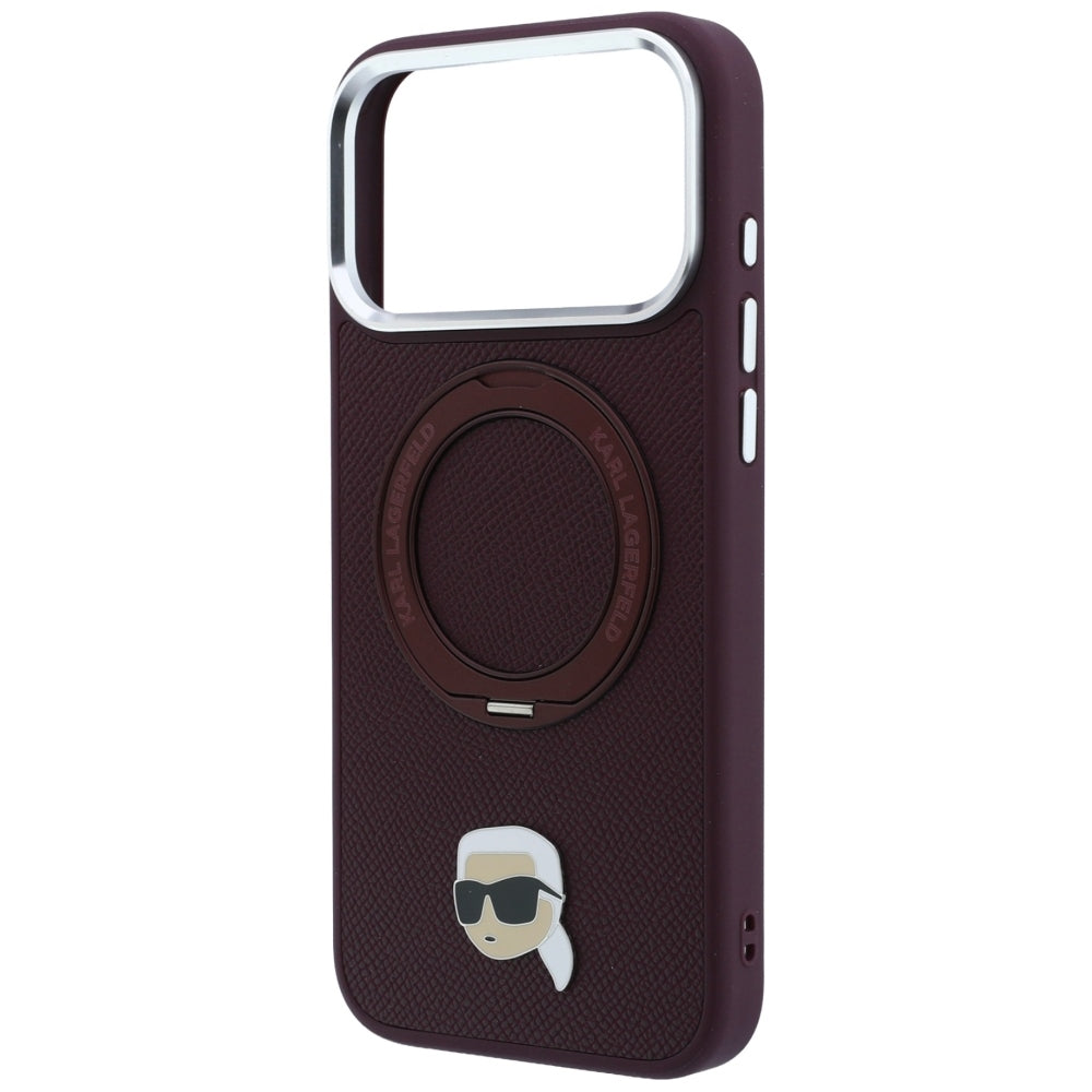 MagSafe Case for Apple iPhone 18 Pro Max / 17 Pro Max, Karl Lagerfeld, Ring Stand 360 Karl Pin, Burgundy