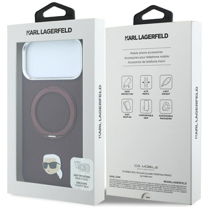 MagSafe Case for Apple iPhone 18 Pro Max / 17 Pro Max, Karl Lagerfeld, Ring Stand 360 Karl Pin, Burgundy