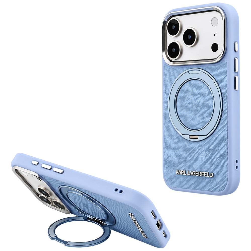 MagSafe Case for Apple iPhone 18 Pro Max / 17 Pro Max, Karl Lagerfeld, Ring Stand 360 Saffiano, Blue