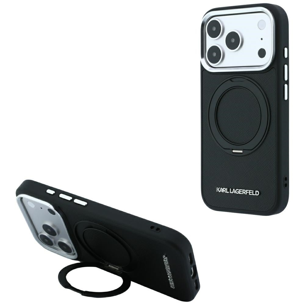 MagSafe Case for Apple iPhone 18 Pro Max / 17 Pro Max, Karl Lagerfeld, Ring Stand 360 Saffiano, Black