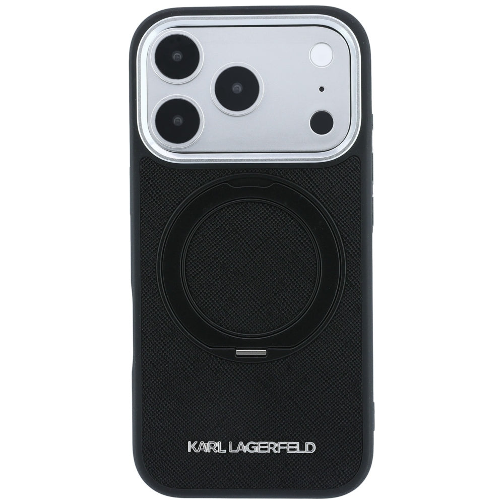 MagSafe Case for Apple iPhone 18 Pro Max / 17 Pro Max, Karl Lagerfeld, Ring Stand 360 Saffiano, Black