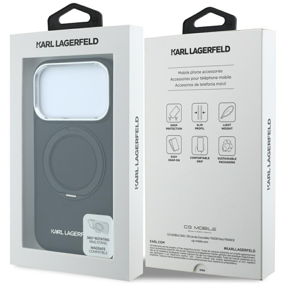 MagSafe Case for Apple iPhone 18 Pro Max / 17 Pro Max, Karl Lagerfeld, Ring Stand 360 Saffiano, Black