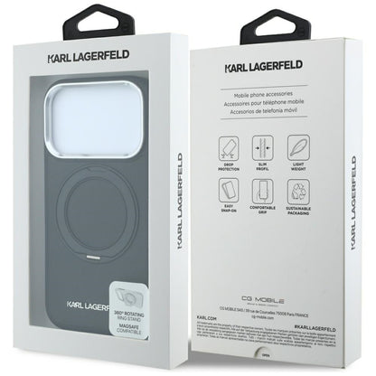 MagSafe Case for Apple iPhone 18 Pro Max / 17 Pro Max, Karl Lagerfeld, Ring Stand 360 Saffiano, Black