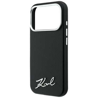 MagSafe Case for Apple iPhone 18 Pro Max / 17 Pro Max, Karl Lagerfeld, Saffiano Small Script Metal Logo, Black