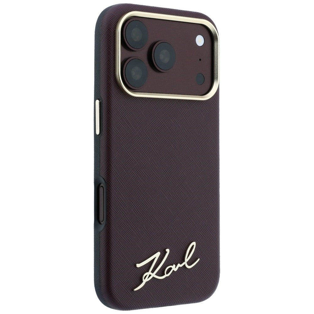 MagSafe Case for Apple iPhone 18 Pro Max / 17 Pro Max, Karl Lagerfeld, Saffiano Small Script Metal Logo, Burgundy