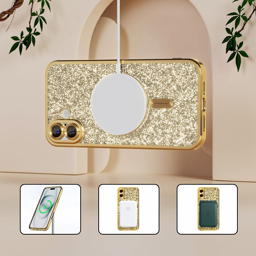 MagSafe Case for Apple iPhone 18 Pro Max / 17 Pro Max, Techsuit, Luxury Glitter, Silver