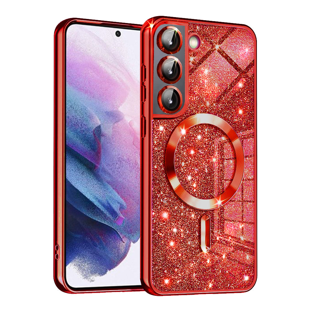 MagSafe Case for Samsung Galaxy S21 FE 5G G990, Techsuit, Luxury Glitter, Red
