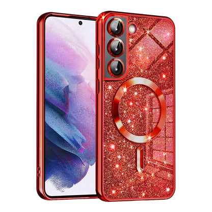 MagSafe Case for Samsung Galaxy S21 FE 5G G990, Techsuit, Luxury Glitter, Red