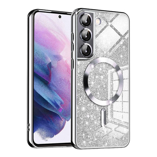 MagSafe Case for Samsung Galaxy S22 5G S901, Techsuit, Luxury Glitter, Silver