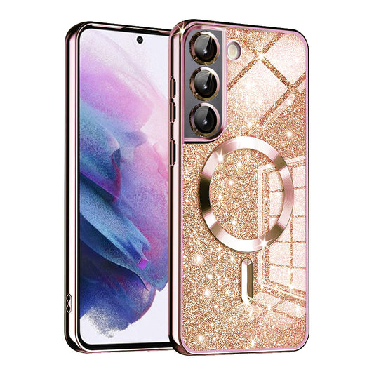 MagSafe Case for Samsung Galaxy S22 5G S901, Techsuit, Luxury Glitter, Rose Gold